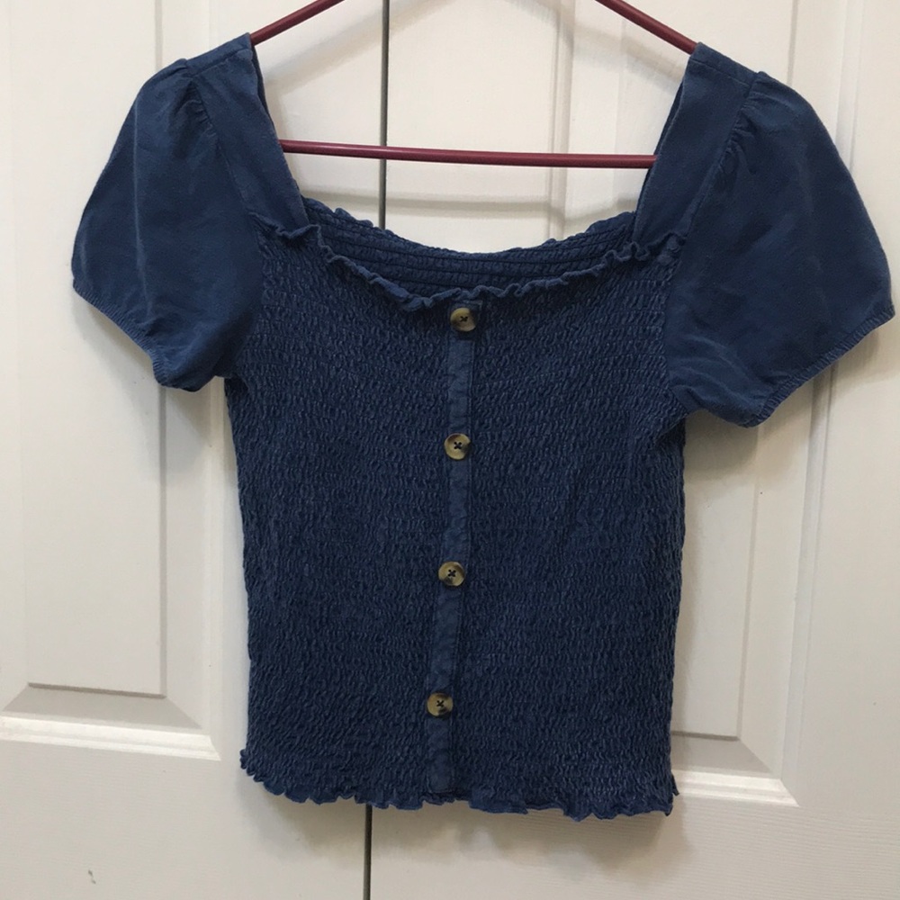 Zara Smock Cropped Blue Shirt